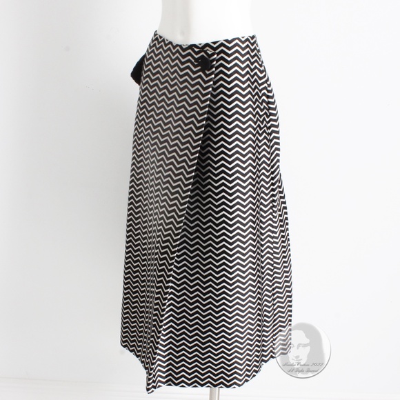 Geoffrey Beene Skirt Black Silver Op Art Stripe Zig Zag Print Satin Vintage 90s - Picture 6 of 8